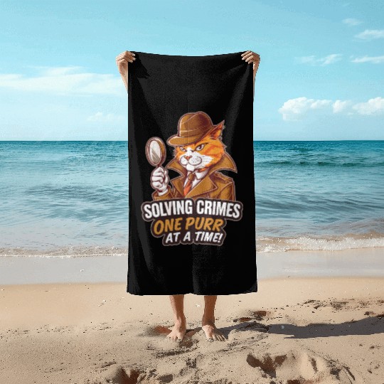 Orange Cat Detective Investigator True Crime Fan Beach Towels