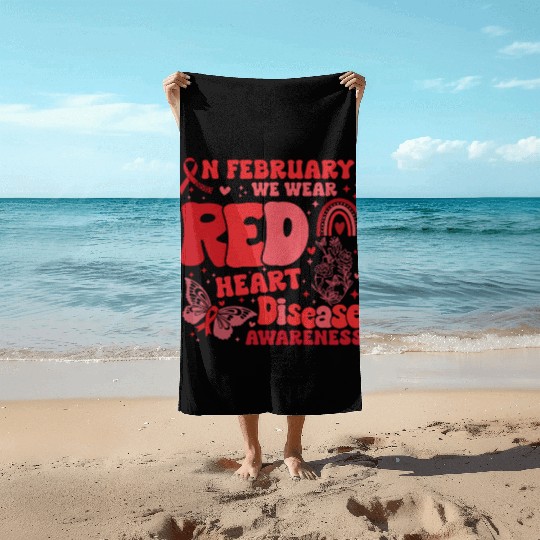 In February We Wear Red Rainbow CHD Awareness Beach Towels