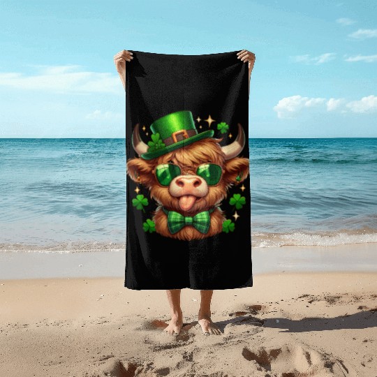 St Patricks Day Beach Towels - Irish Lucky cow