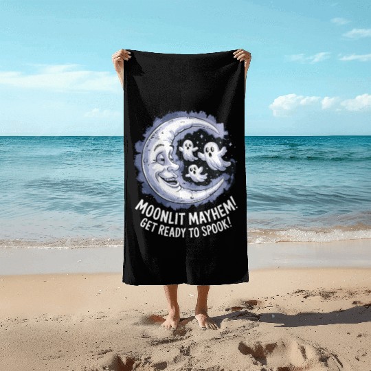 Moonlit Mayhem Ghostly Spook Under the Mondlight Beach Towels