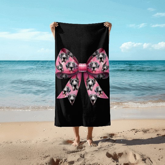 Coquette Bow Great Dane Dog Mom Pattern Pink Beach Towels