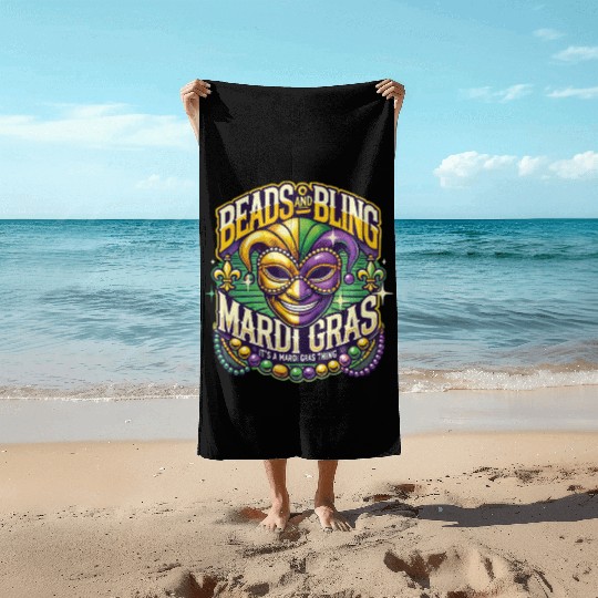 Beads And Bling Mardi Gras Mask Extravaganza Beach Towels