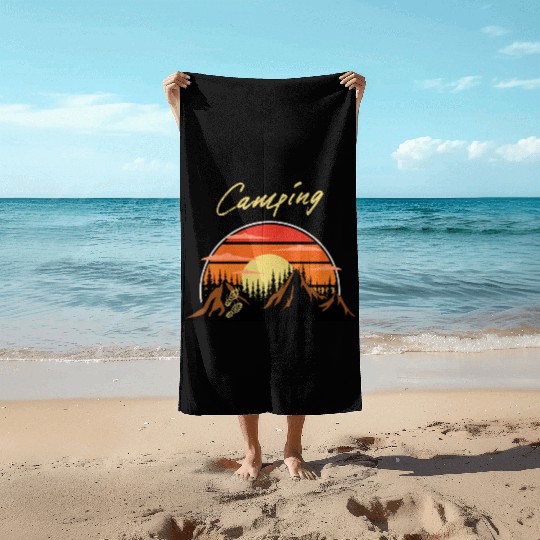 Camping Adventure In Mountains Beach Towels