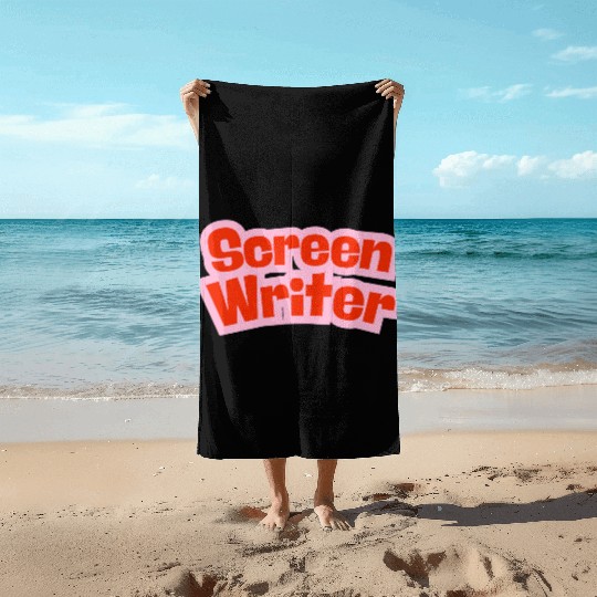 Screen Writer Red Text with Pink Border Beach Towels