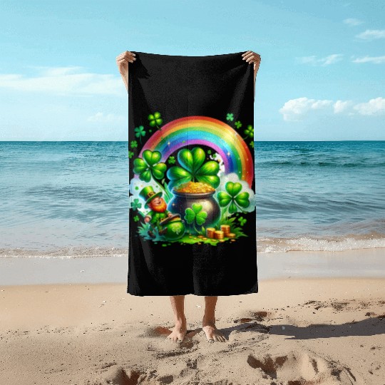 St. Patrick's Day Shamrock Pot Gold Rainbow Beach Towels