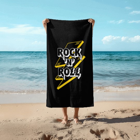 Rock'N'Roll Sign With Lightning Bolt Beach Towels
