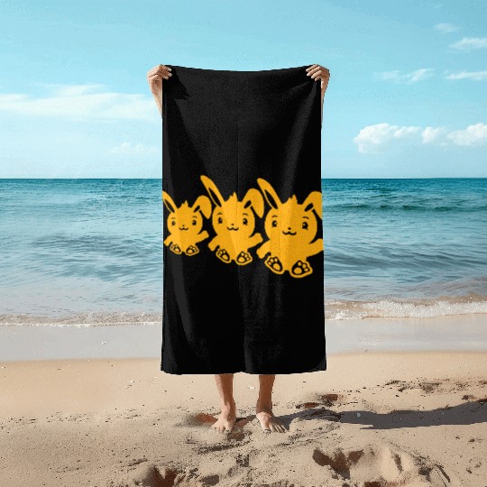 3 Rabbits Three Friends Team Crew Waving Sitting Beach Towels