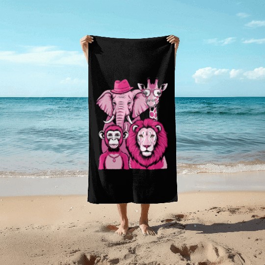 Elephant Monkey Lion Giraffe Cool Crew Pink Vibes Beach Towels