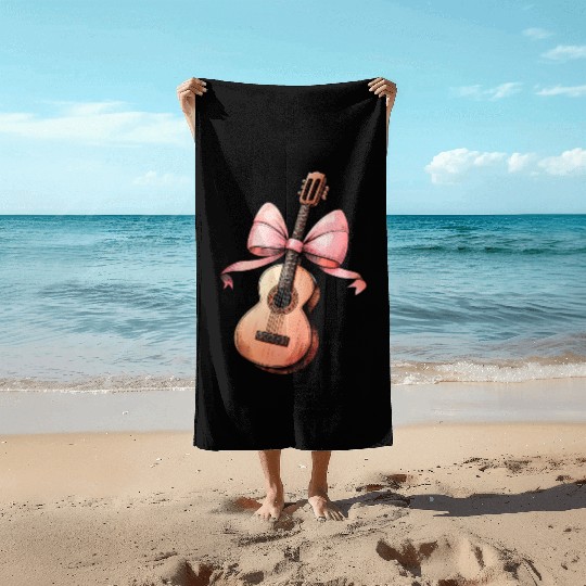 Coquette Bow Guitar Mom Guitarist Mothers Day Pink Beach Towels