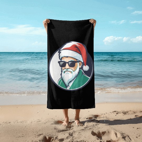 Creative Santa logo design wearing sunglasses Beach Towels