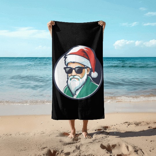 Creative Santa logo design wearing sunglasses Beach Towels