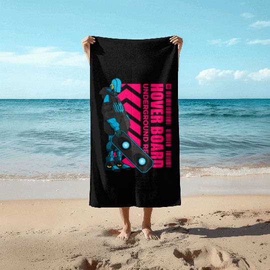 Cyberpunk Hoverboard Rebel – Futuristic Streetwear Beach Towels