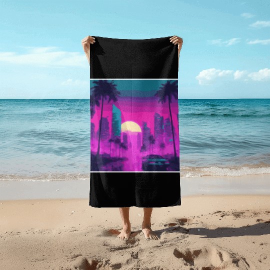 Neon Paradise Vaporwave Sunset Vibes Beach Towels