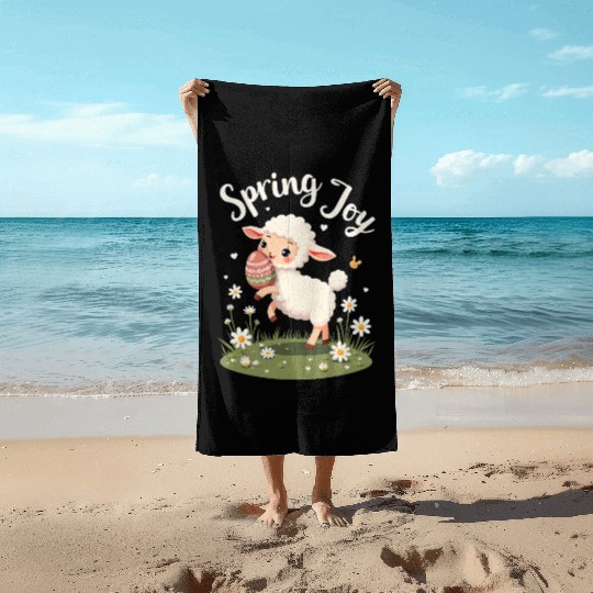 Playful Easter Lamb Beach Towels – Springtime Joy Desig