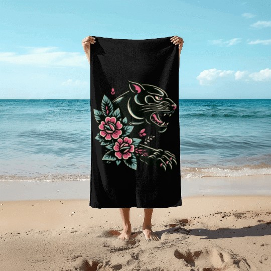 Black Panther Flash Tattoo Beach Towels