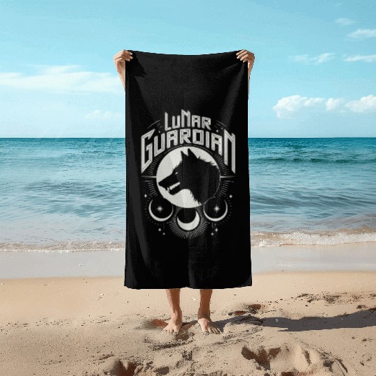 Lunar Guardian Celestial Wolf Moon Phases Beach Towels
