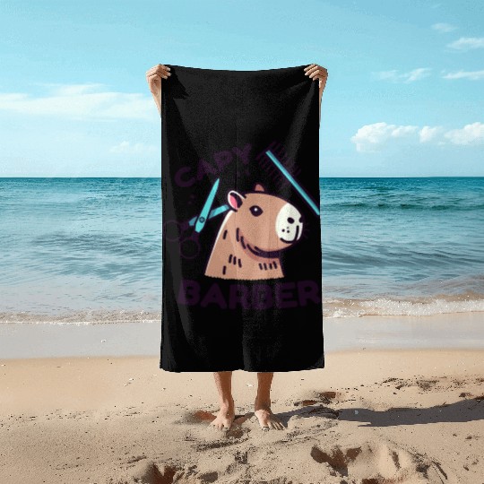 Capy-Barber: Funny Capybara Pun Beach Towels