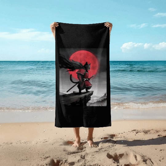 Japanese Cat Samurai Cat Beach Towels