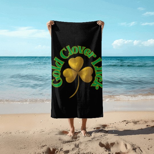 St. Patrick's Day - Gold Clover Luck Beach Towels