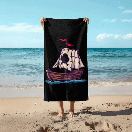 Pixel Pirate Ship – Retro High Seas Adventure Beach Towels