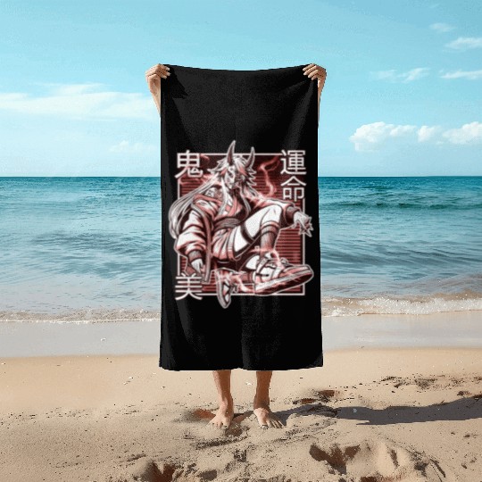 Red Kunoichi Demon Beach Towels