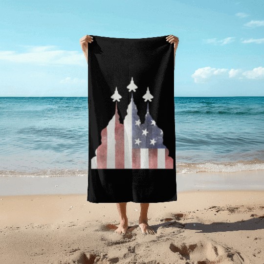 Patriotic Flyby F-22 Raptor Beach Towels