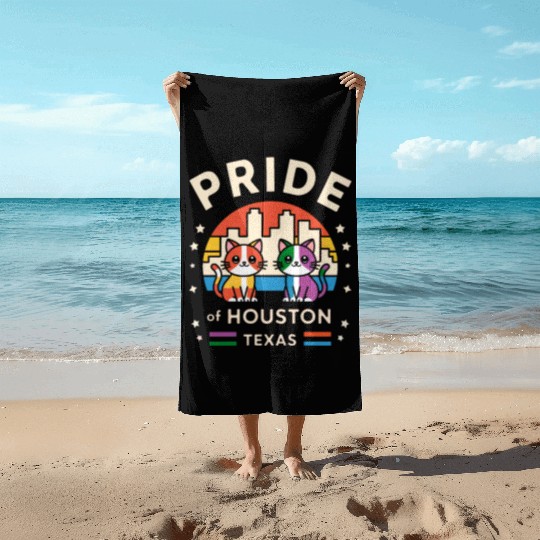 Pride of Houston City Texas USA Rainbow Flag Beach Towels