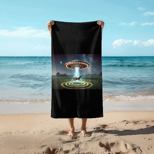 Alien Cow Abduction Beach Towels