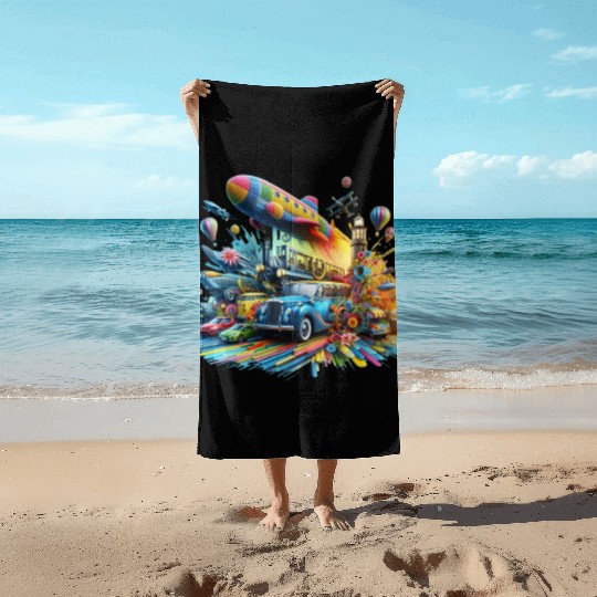 Multi-Colored Vehicles Beach Towels