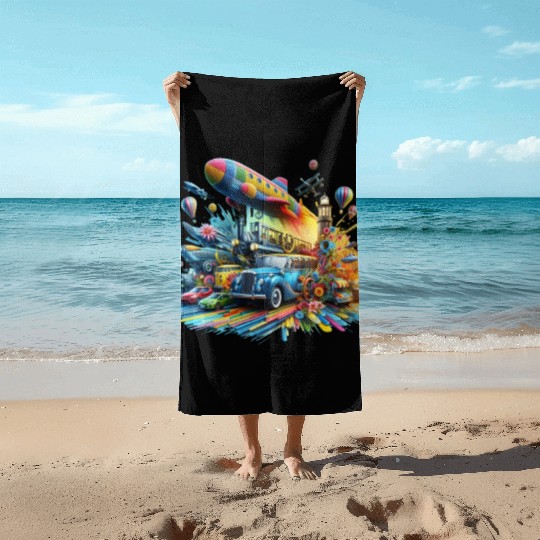 Multi-Colored Vehicles Beach Towels