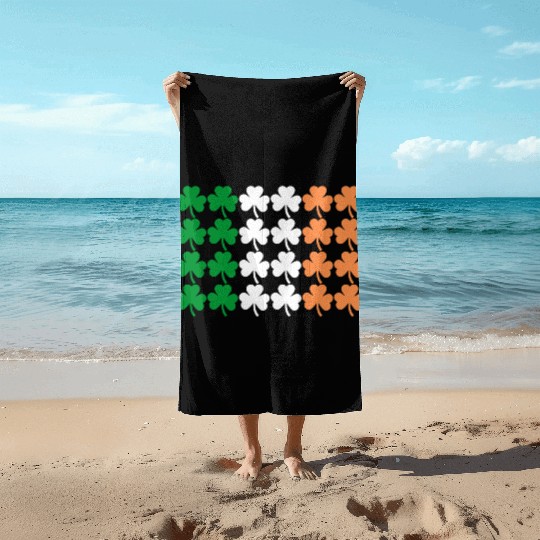 Ireland Shamrock Flag Beach Towels