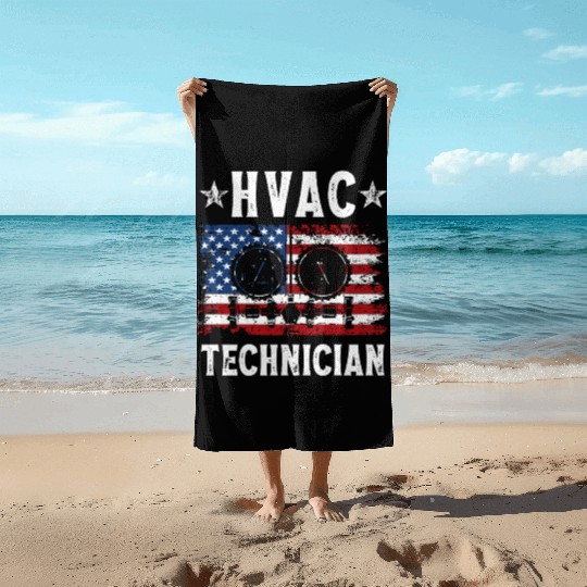 HVAC Technician Patriotic US American Flag Beach Towels