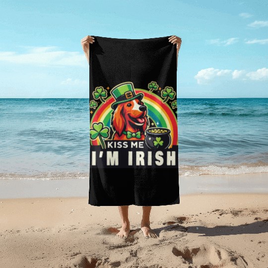 Kiss Me I'm Irish Dog St. Patrick's Day Beach Towels