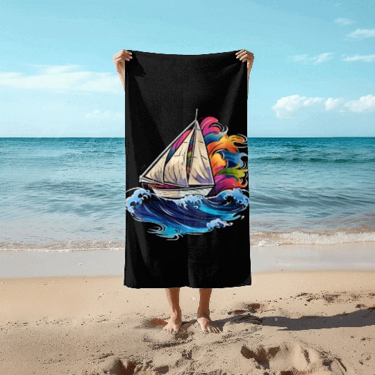 Sailing Synthwave Beach Towels