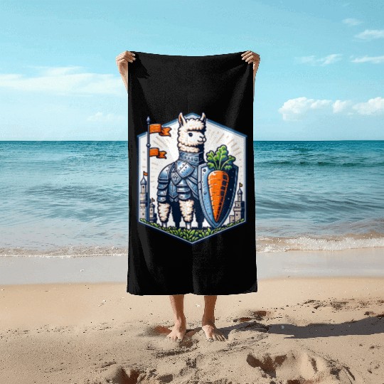 Llama Knight With Carrot Shield Adventure Beach Towels
