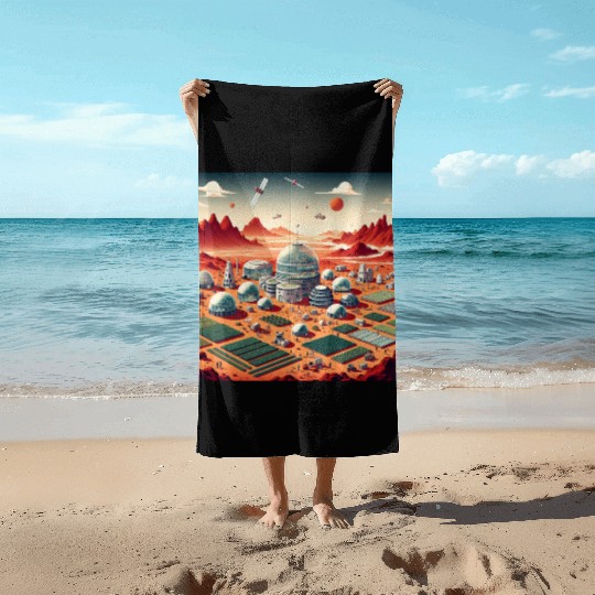 Town on Mars Beach Towels
