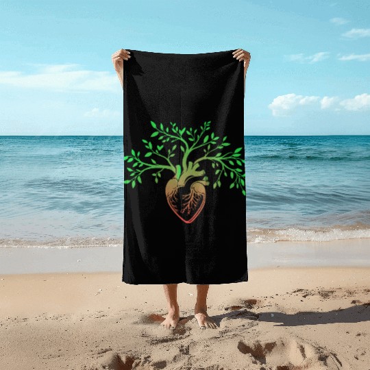 Nature-Inspired Anatomical Heart & Tree Design Beach Towels