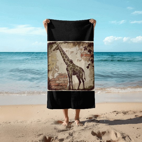 Stylized giraffe Beach Towels