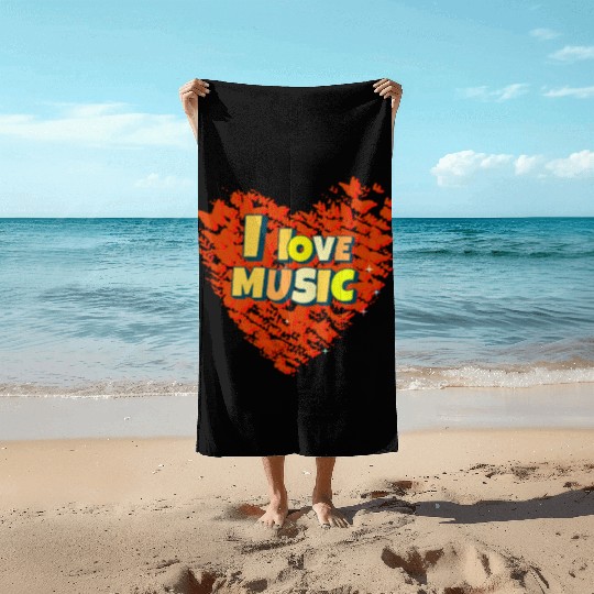 I Love Music Heart made of Butterflies Beach Towels