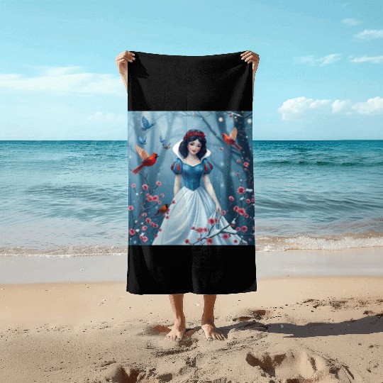 Snow White fantasy with birds. Beach Towels