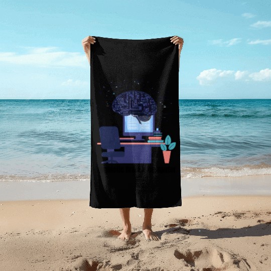 Brain and computer Beach Towels
