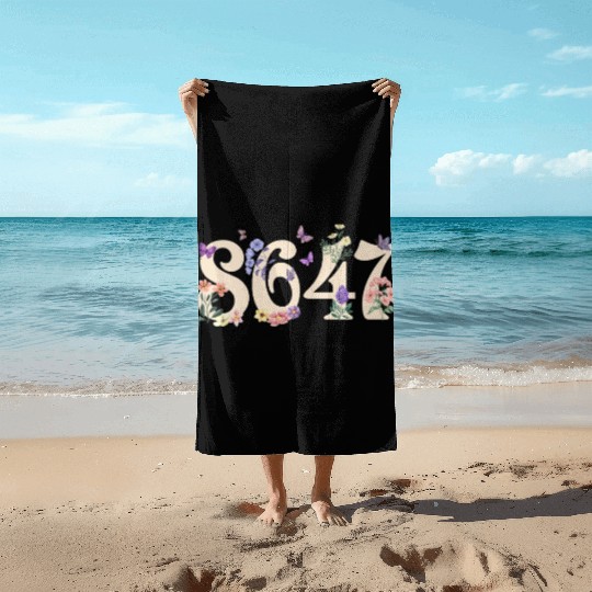 Floral Numerals with Butterflies Beach Towels