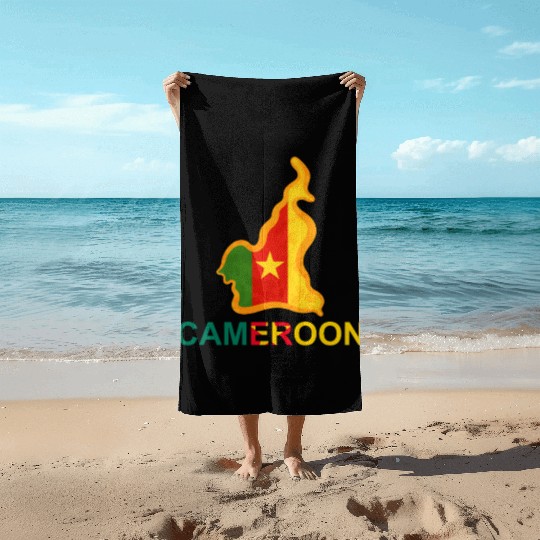 Cameroon Map with Flag Colors, proud Cameroonian Beach Towels