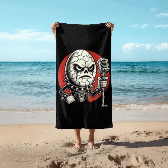 Angry Punk rock music Egg with Mic Beach Towels