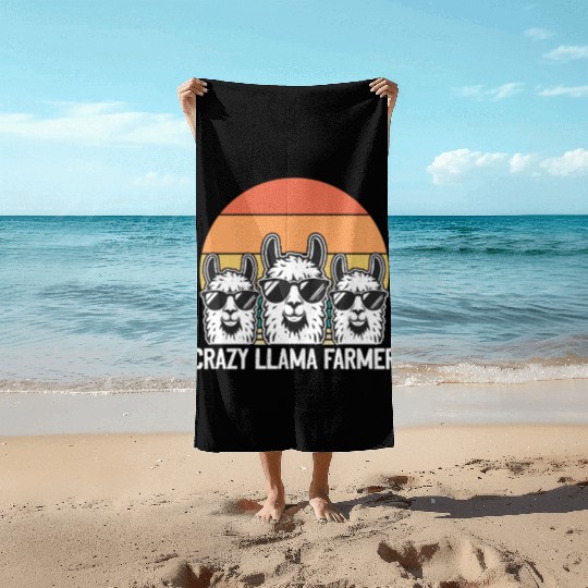 Funny Alpaca Llama Farmer - Crazy Llama Farmer Beach Towels