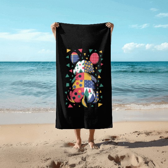 Colorful Geometric Patchwork Abstract Bunny Beach Towels