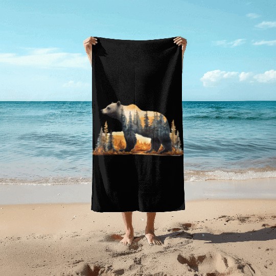 Grizzly Bear Watercolor Illustration Beach Towels