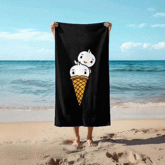 Two Birds Ice Cream Waffle Scoops Greeting Waving Beach Towels