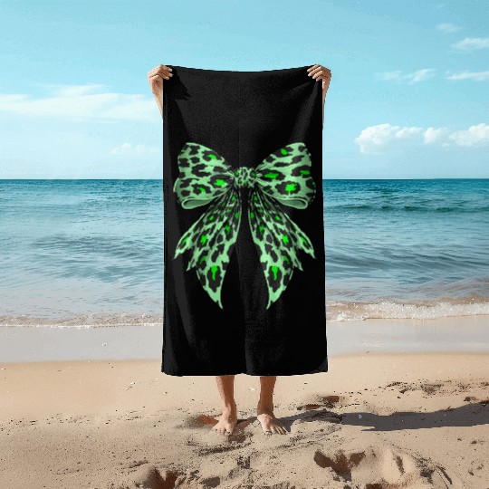 Coquette Bow Cheetah Animal Pattern Lime Green Beach Towels