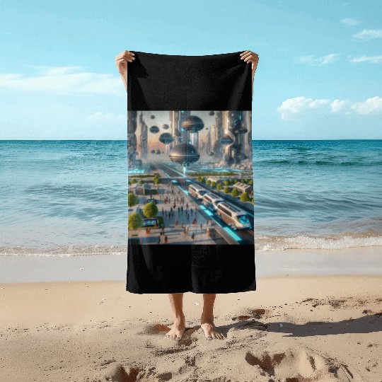 Futuristic Cities & Vehicles Beach Towels